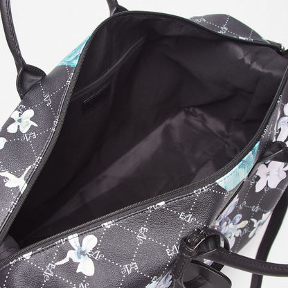 Elle Floral Print Duffle Bag with Handles and Detachable Strap