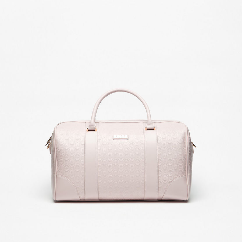 Elle Textured Duffle Bag with Detachable Strap and Zip Closure-Duffle Bags-image-0