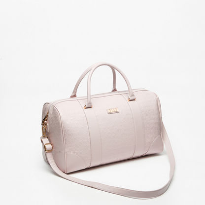 Elle Textured Duffle Bag with Detachable Strap and Zip Closure-Duffle Bags-image-1