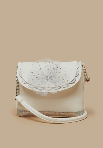 Little Missy Scallop Edge Crossbody Bag with Mesh Bow Detail