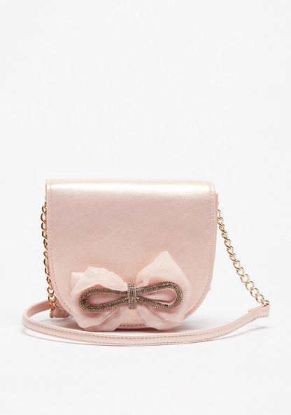 Little Missy Glittery Crossbody Bag with Bow Accent