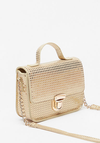 Little Missy Foil Print Crossbody Bag with Chain Strap and Buckle Closure