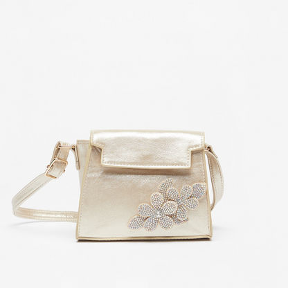 Little Missy Floral Accented Crossbody Bag with Embellished Detail-Girl%27s Bags-image-0
