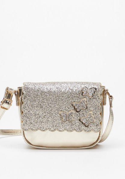 Little Missy Glitter Textured Crossbody Bag with Butterfly Accents