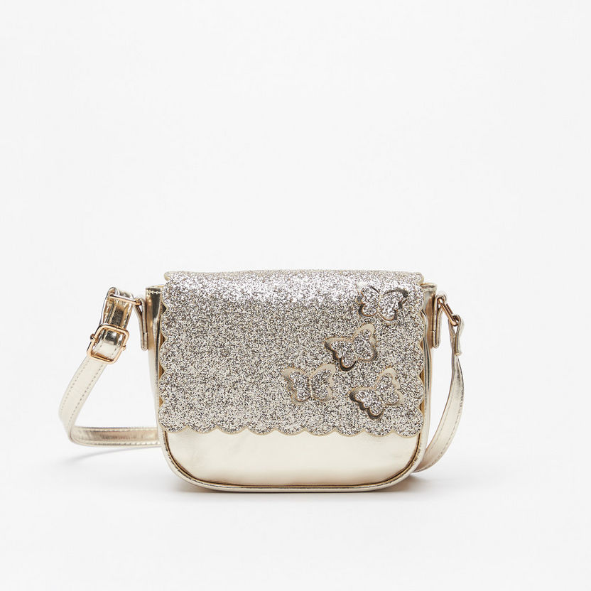 Little Missy Glitter Textured Crossbody Bag with Butterfly Accents-Girl%27s Bags-image-0