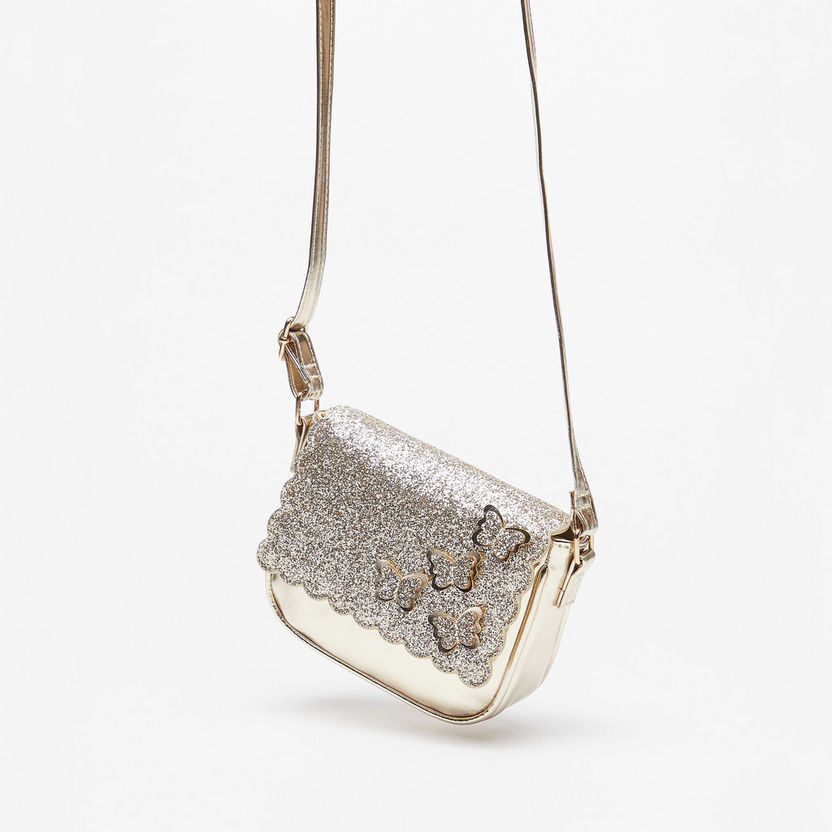 Little Missy Glitter Textured Crossbody Bag with Butterfly Accents-Girl%27s Bags-image-1