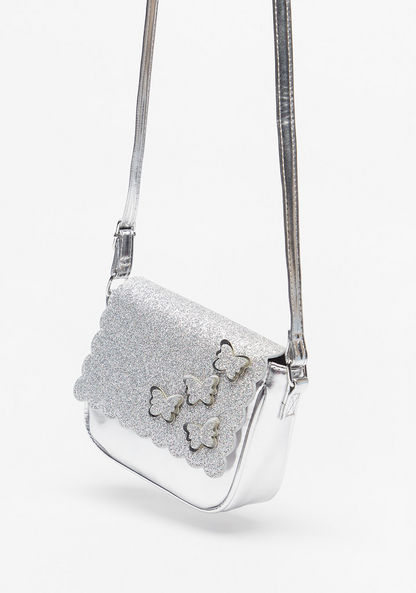 Little Missy Glitter Textured Crossbody Bag with Butterfly Accents