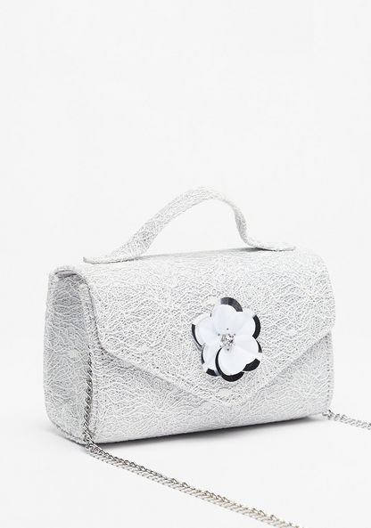 Little Missy Textured Crossbody Bag with Floral Accent