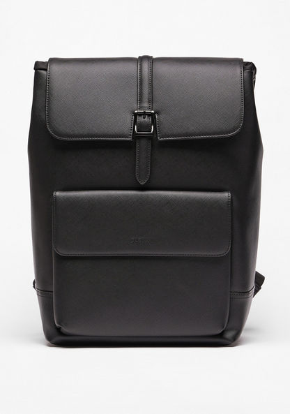Duchini Solid Backpack with Adjustable Straps and Flap Closure