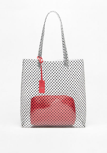 Missy Heart Print Perspex Shopper Bag with Handles and Makeup Pouch-Women%27s Handbags-image-0