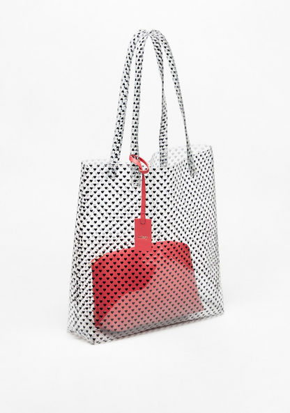Missy Heart Print Perspex Shopper Bag with Handles and Makeup Pouch