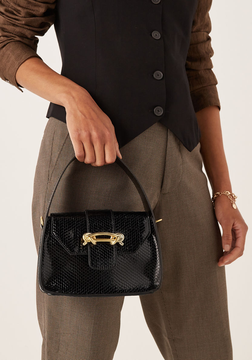 Haadana Textured Shoulder Bag with Chain Strap and Metallic Accent-Women%27s Handbags-image-0