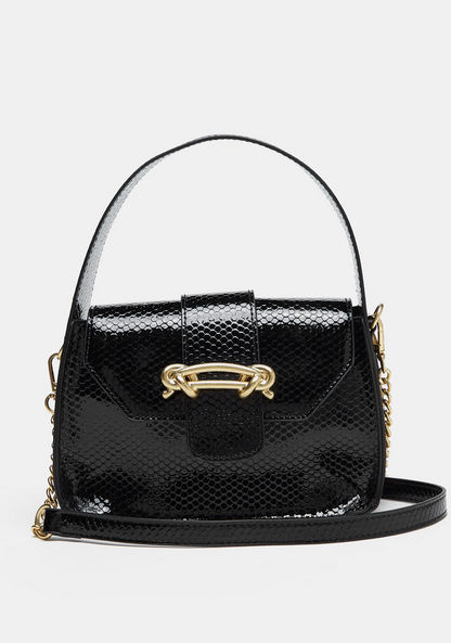 Haadana Textured Shoulder Bag with Chain Strap and Metallic Accent