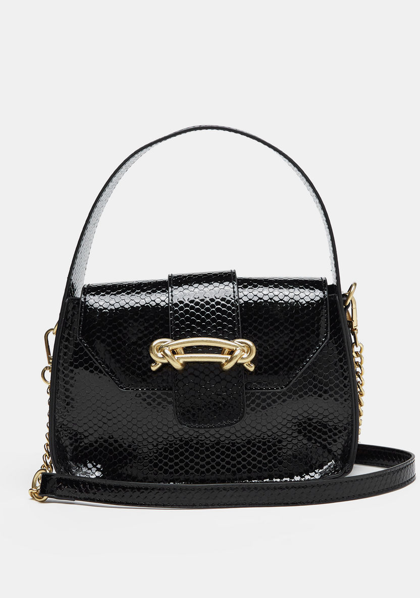 Haadana Textured Shoulder Bag with Chain Strap and Metallic Accent-Women%27s Handbags-image-1