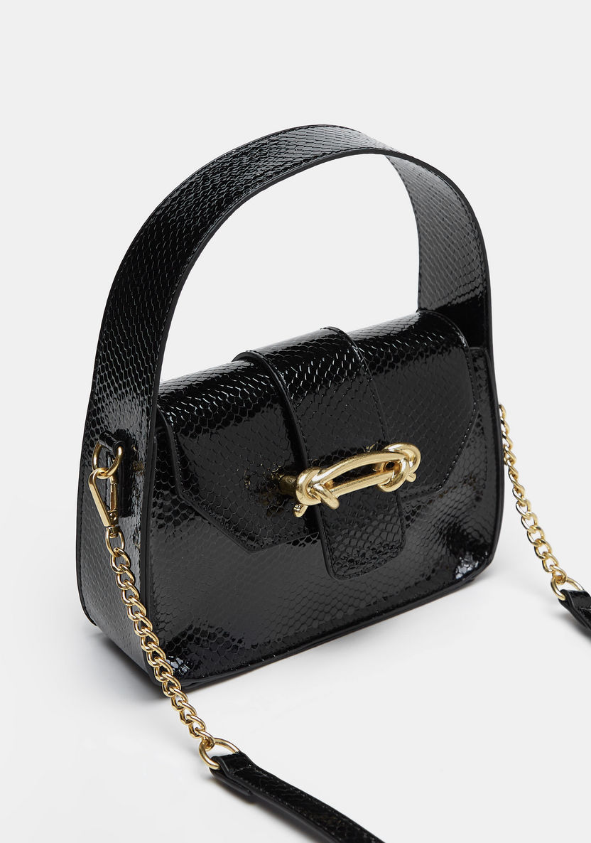 Haadana Textured Shoulder Bag with Chain Strap and Metallic Accent-Women%27s Handbags-image-2