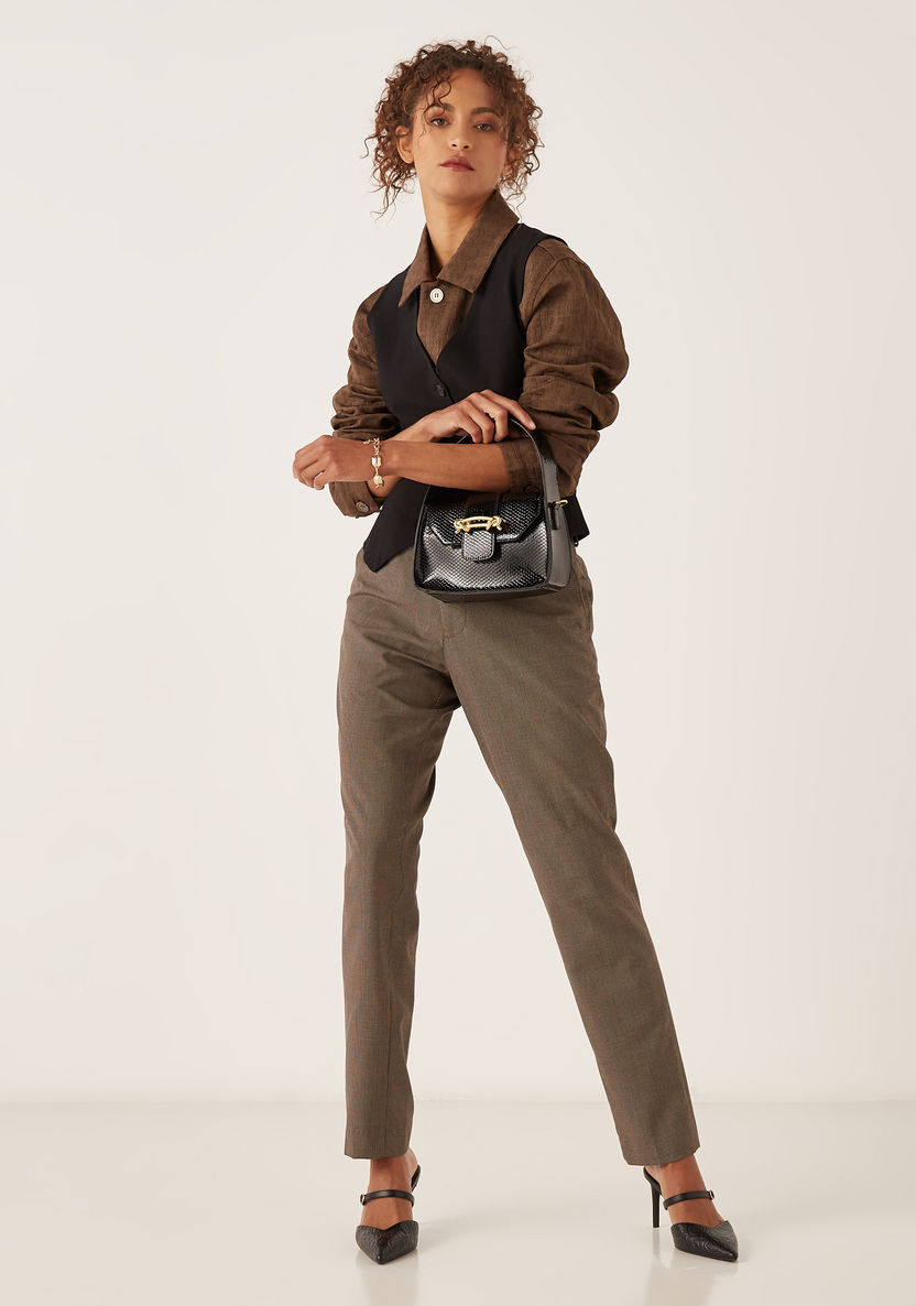 Haadana Textured Shoulder Bag with Chain Strap and Metallic Accent-Women%27s Handbags-image-4