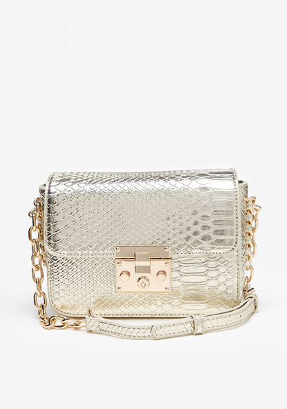 Haadana Textured Crossbody Bag with Chain Strap and Metallic Accent