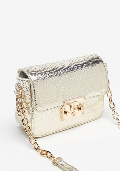 Haadana Textured Crossbody Bag with Chain Strap and Metallic Accent