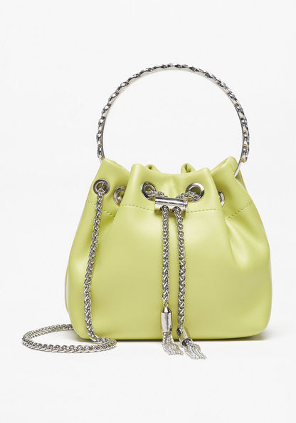 Haadana Solid Bucket Bag with Drawstring Closure and Embellished Handle-Women%27s Handbags-image-1