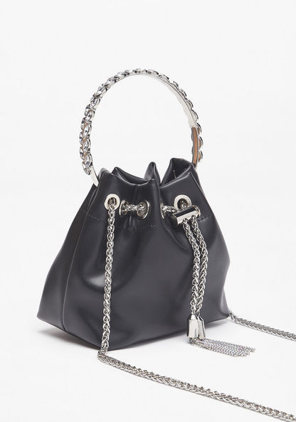 Haadana Solid Bucket Bag with Drawstring Closure and Embellished Handle-Women%27s Handbags-image-2