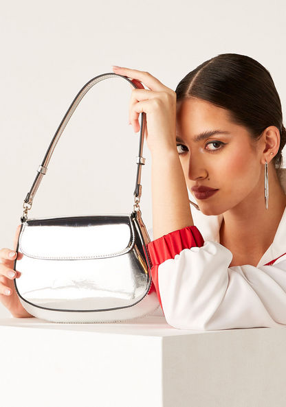 Haadana Metallic Shoulder Bag with Button Closure-Women%27s Handbags-image-1