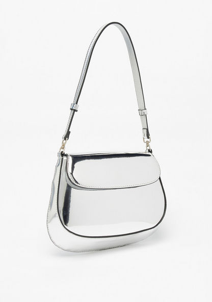 Haadana Metallic Shoulder Bag with Button Closure-Women%27s Handbags-image-2