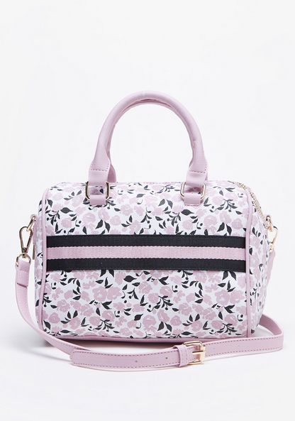 Missy Printed Bowler Bag with Round Handles and Detachable Strap