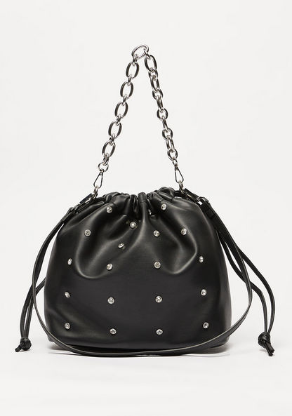 Missy Studded Bucket Bag with Drawstring Closure