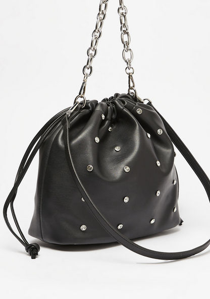 Missy Studded Bucket Bag with Drawstring Closure