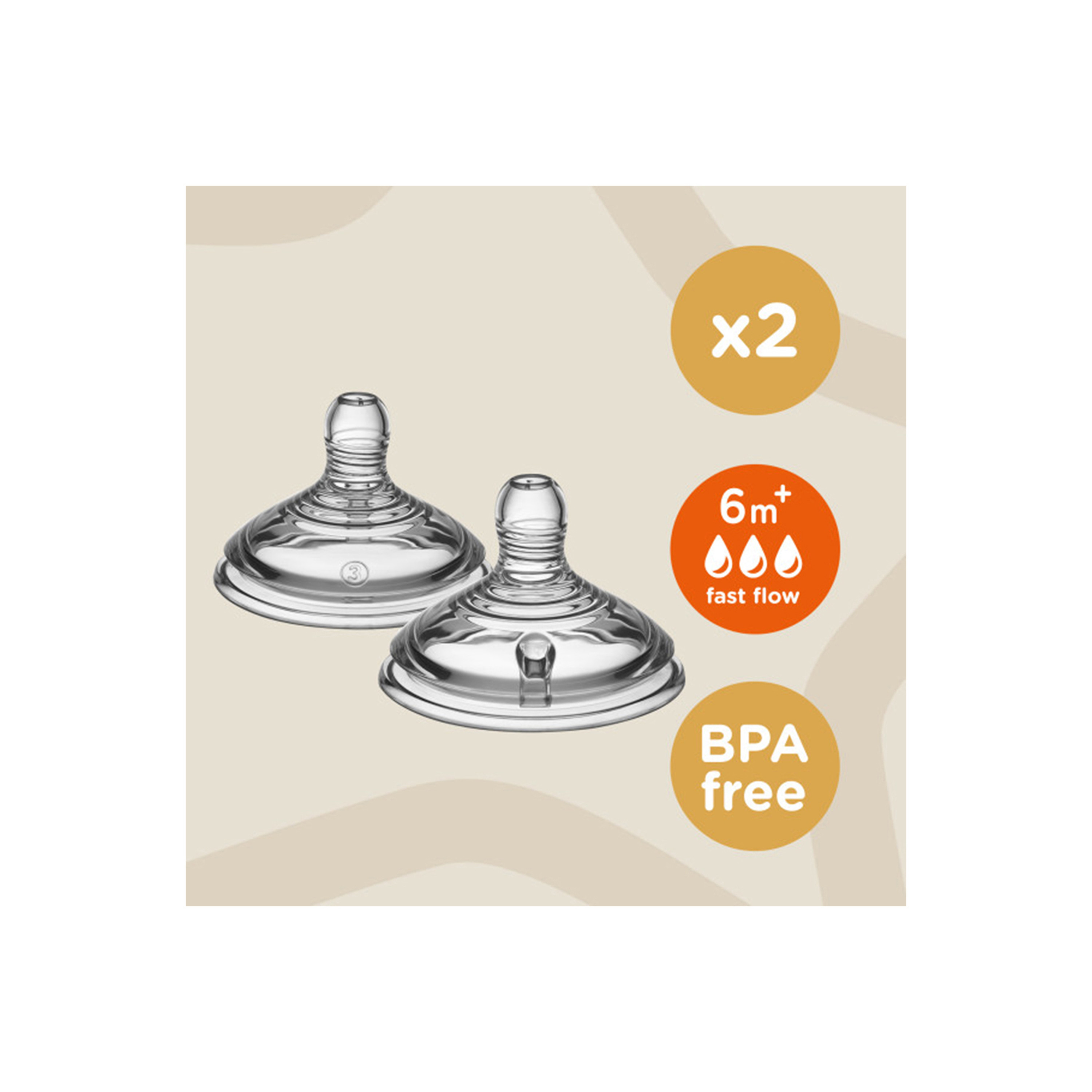 Tommee Tippee Anti-Colic Fast Flow Teat - Pack of 2, 0-12 months-baby-feeding-feedingbottles-bottlesandteats-image-2