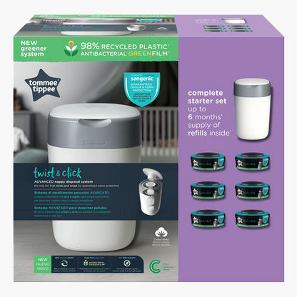 Tommee Tippee 7-Piece Sangenic Nappy Disposable Bin and Refill Cassette Set-Diaper Accessories-image-6