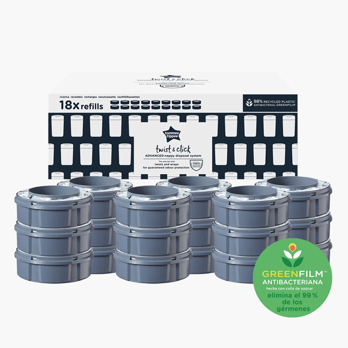 Tommee Tippee -Value Pack-Twist And Click Advanced Diaper Bin Refills - Pack of 18-baby-diapering-binsandrefills-image-2