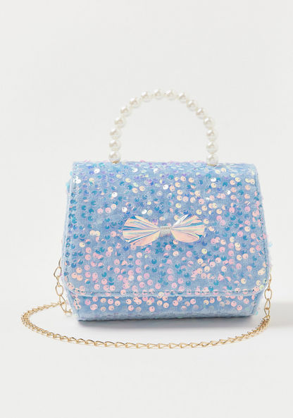 Charmz Embellished Handbag with Pearls Handle and Metallic Chain Strap-Bags and Backpacks-image-0