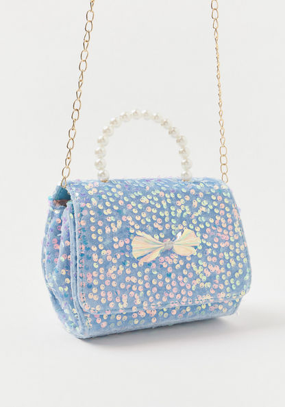 Charmz Embellished Handbag with Pearls Handle and Metallic Chain Strap-Bags and Backpacks-image-1