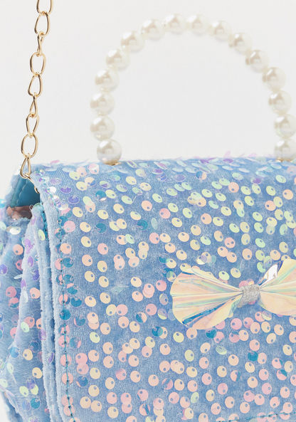 Charmz Embellished Handbag with Pearls Handle and Metallic Chain Strap-Bags and Backpacks-image-2