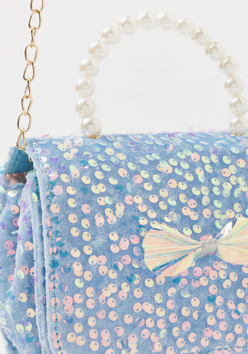 Charmz Embellished Handbag with Pearls Handle and Metallic Chain Strap-Bags and Backpacks-image-2