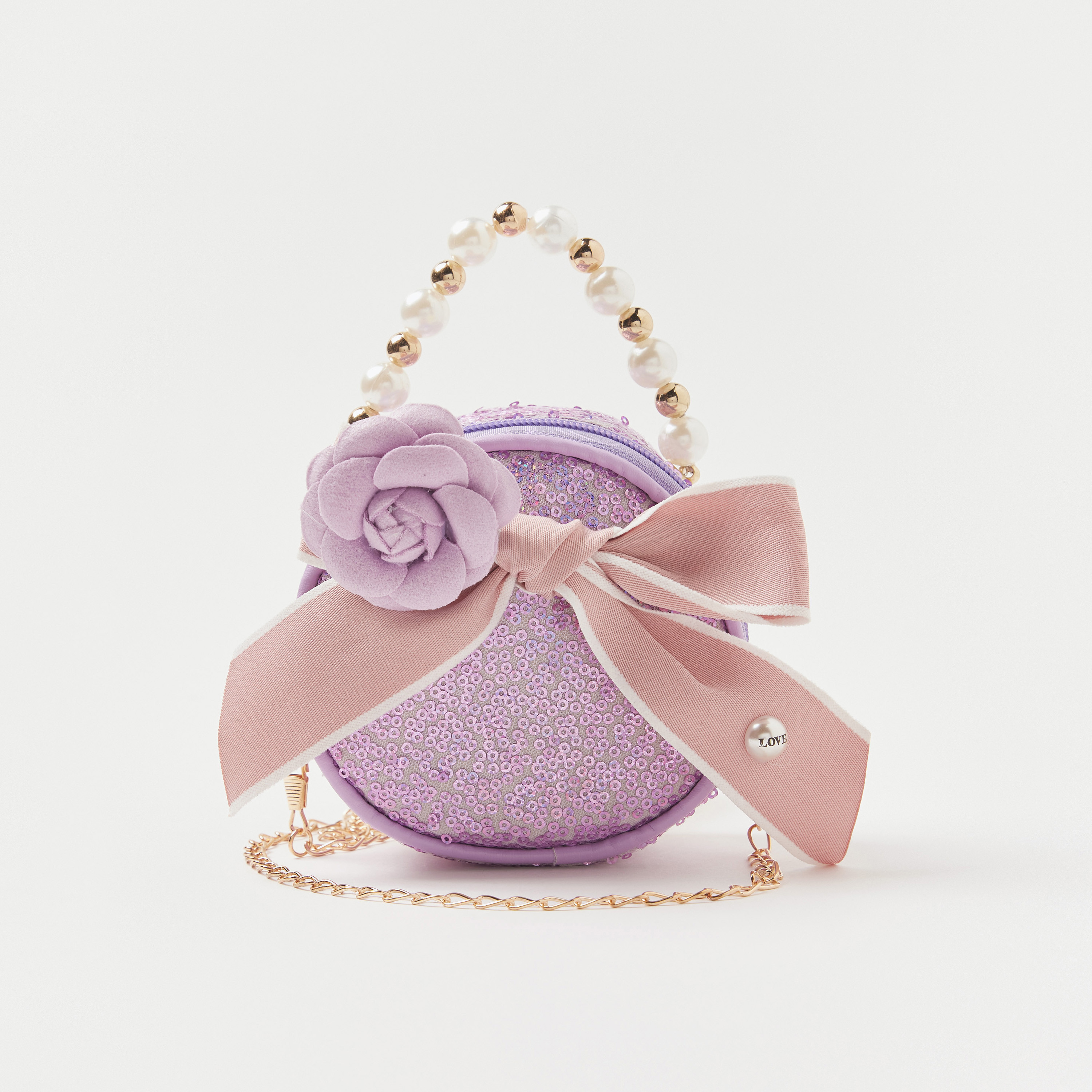 Charmz Sequin Embellished Crossbody Bag with Floral Accent and Pearls Handle-girls-accessories-bags-image-1