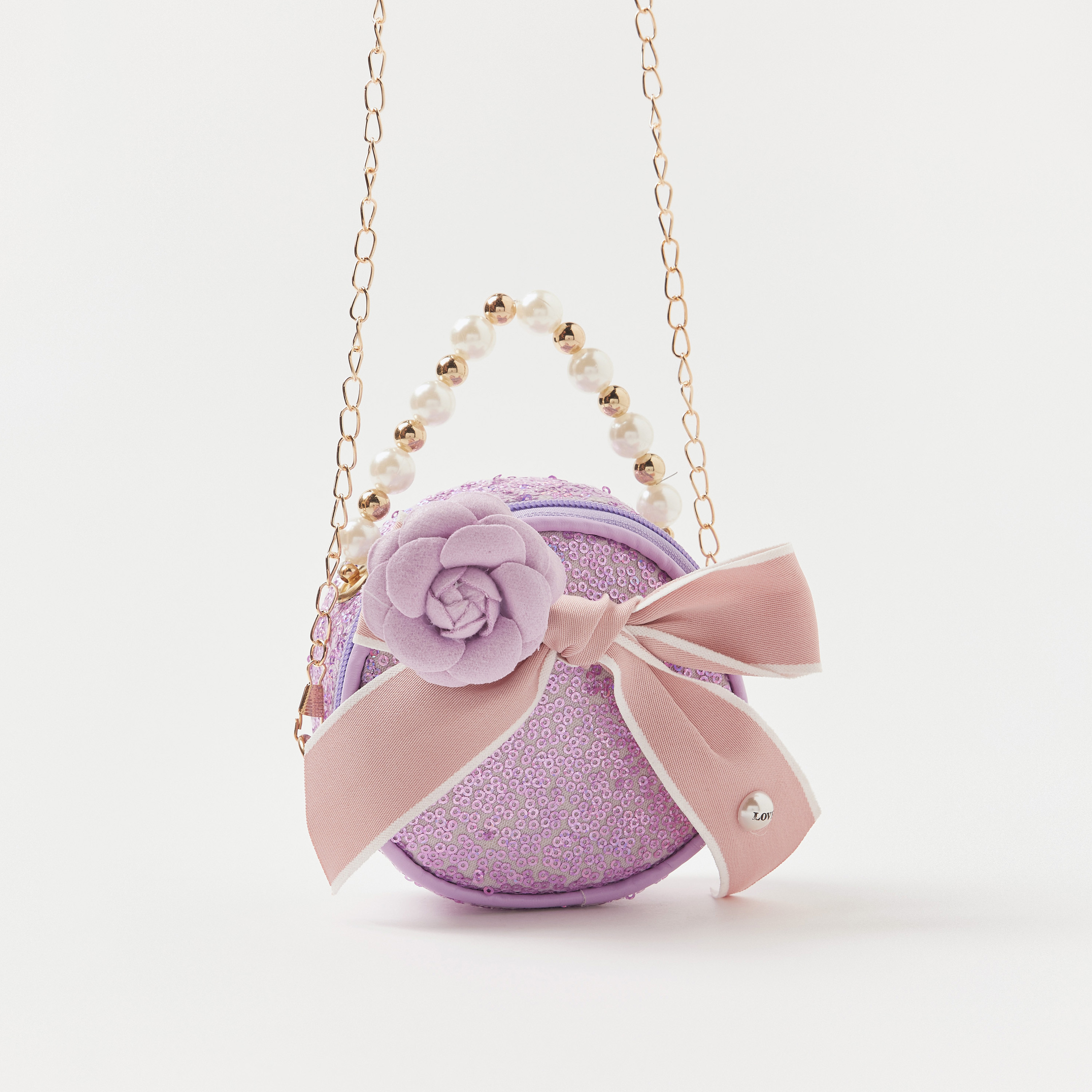 Charmz Sequin Embellished Crossbody Bag with Floral Accent and Pearls Handle-girls-accessories-bags-image-2