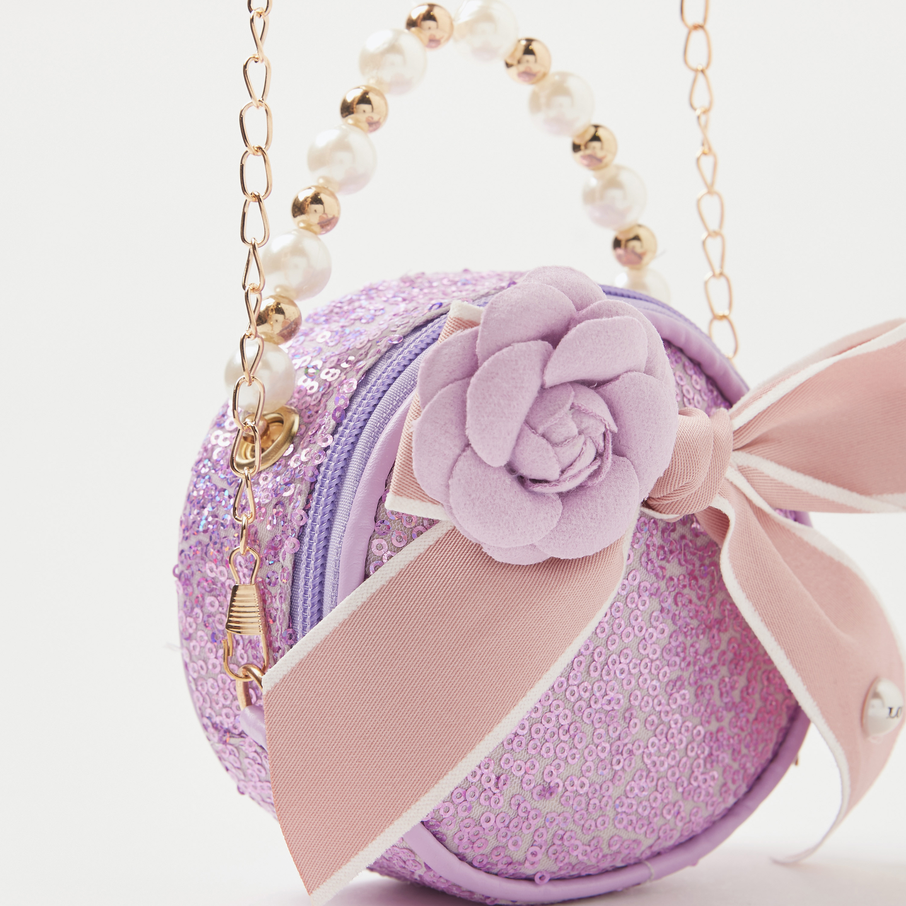 Charmz Sequin Embellished Crossbody Bag with Floral Accent and Pearls Handle-girls-accessories-bags-image-3
