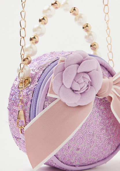 Charmz Sequin Embellished Crossbody Bag with Floral Accent and Pearls Handle-Bags and Backpacks-image-2