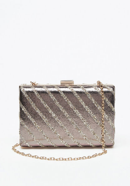 Celeste Glittery Clutch with Detachable Chain Strap and Clasp Closure