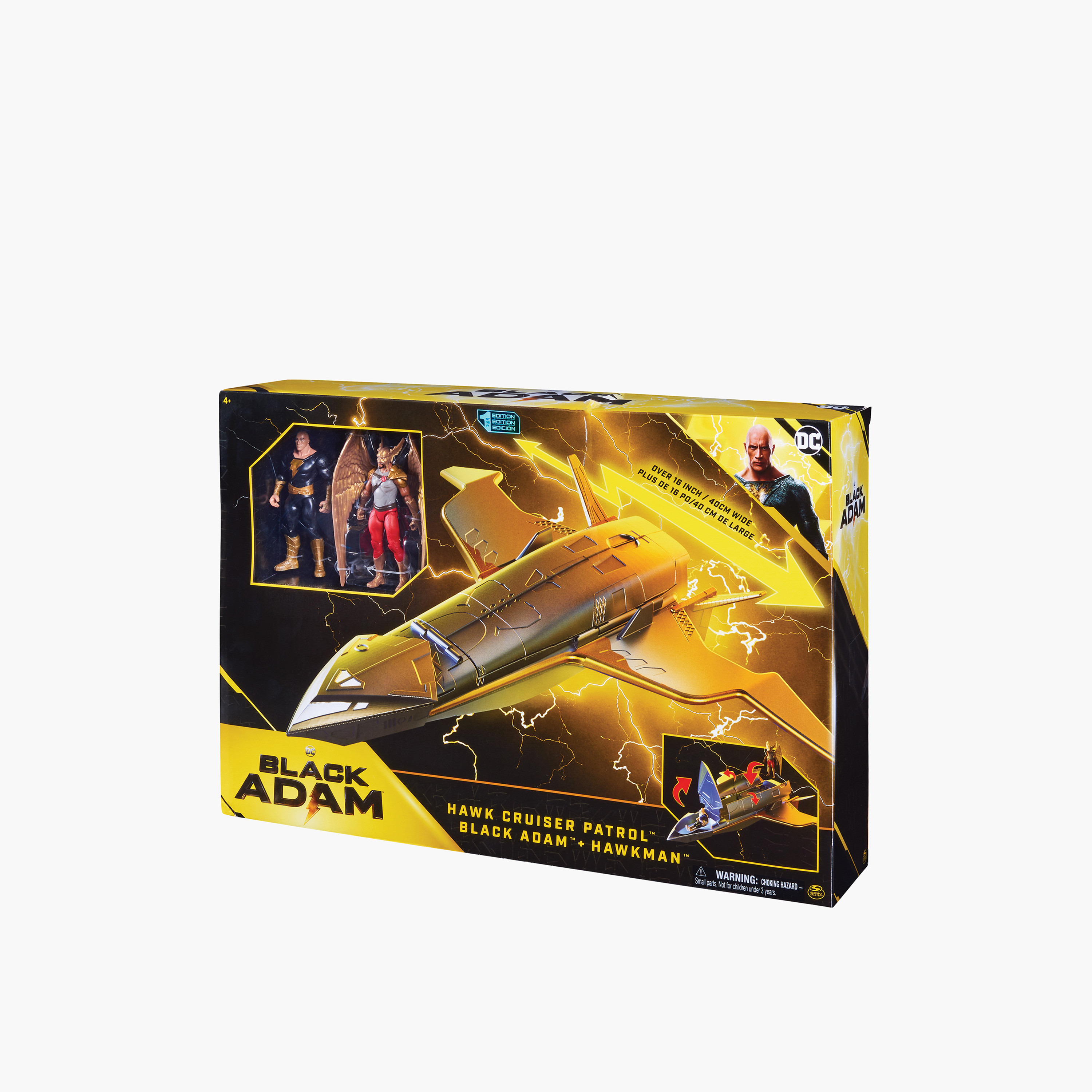 DC Comics, Hawk Cruiser Patrol, comprend des figurines d'action Black Adam et Hawkman, plus de 40 cm de large, première édition, jouets super-héros, filles à partir de 4 ans (Spin Master 6064871
