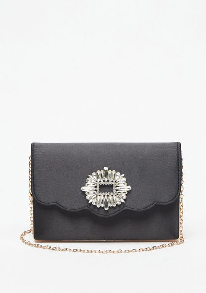 Celeste Embellished Clutch with Detachable Chain Strap and Flap Closure-Wallets & Clutches-image-0