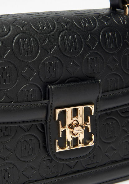 Elle Monogram Embossed Satchel Bag with Detachable Strap and Clasp Closure-Women%27s Handbags-image-3