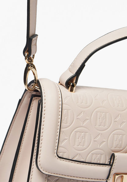 Elle Monogram Embossed Satchel Bag with Detachable Strap and Clasp Closure