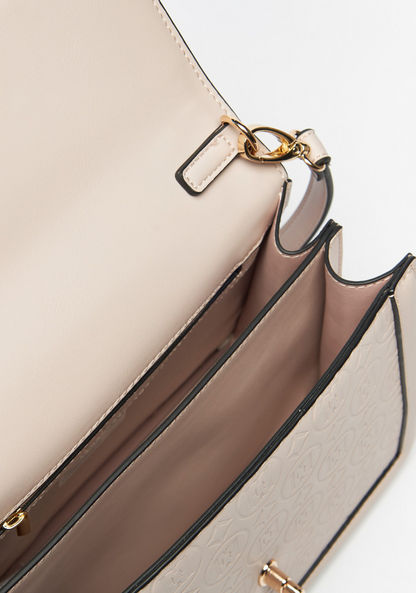 Elle Monogram Embossed Satchel Bag with Detachable Strap and Clasp Closure-Women%27s Handbags-image-5