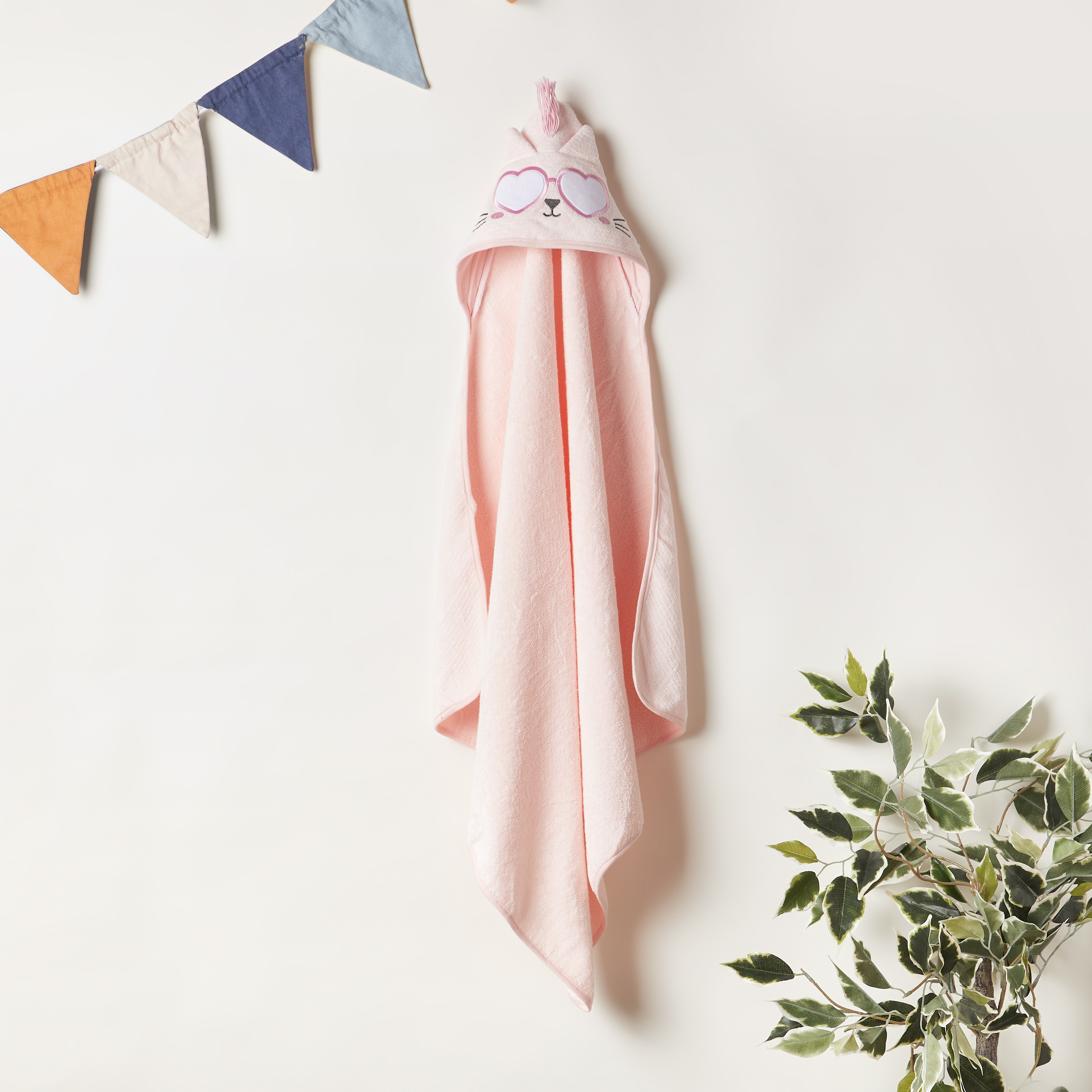 Juniors Cat Embroidery Towel with Hood and Ear Appliques - 76x76 cms-baby-bathandcare-towels-image-1