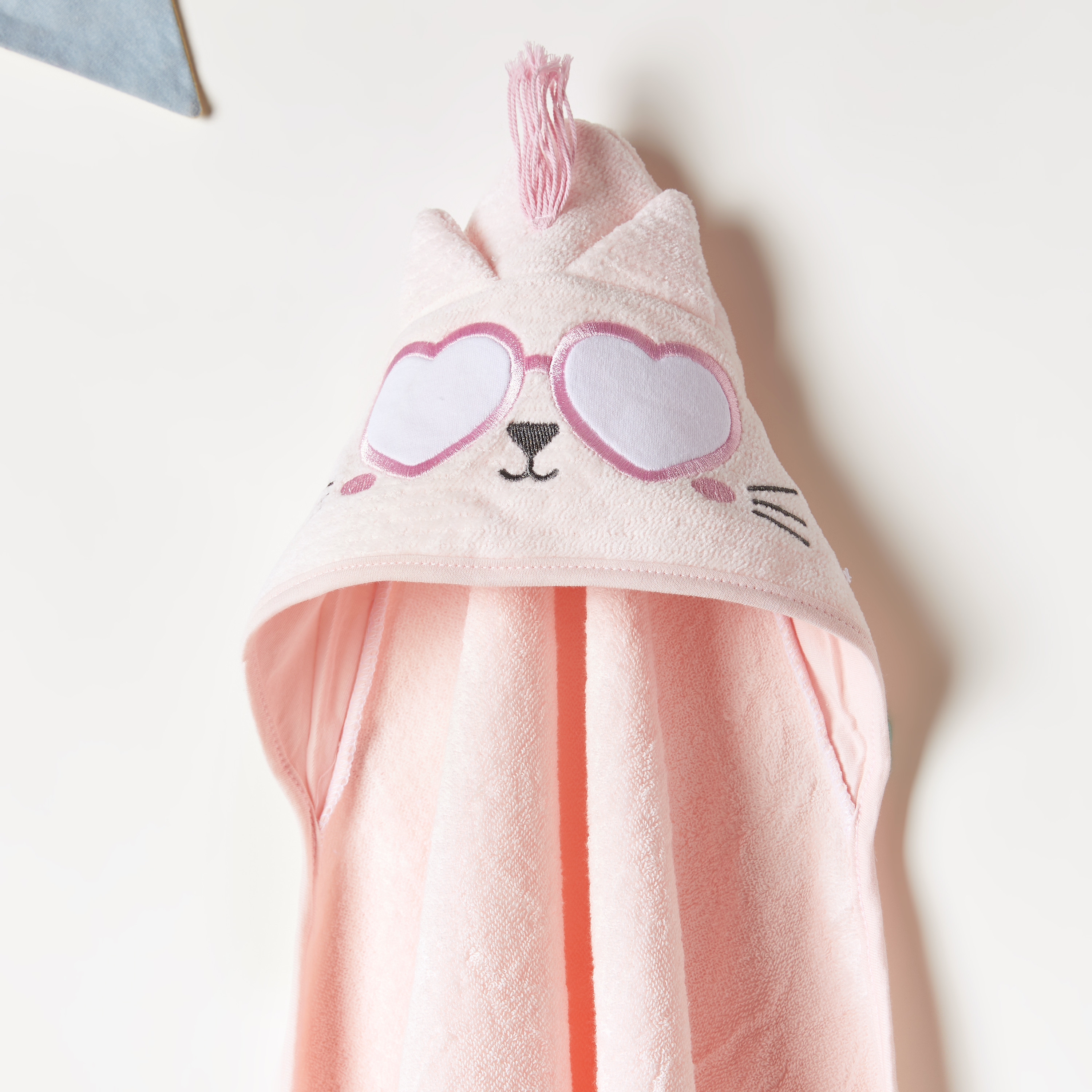 Juniors Cat Embroidery Towel with Hood and Ear Appliques - 76x76 cms-baby-bathandcare-towels-image-2