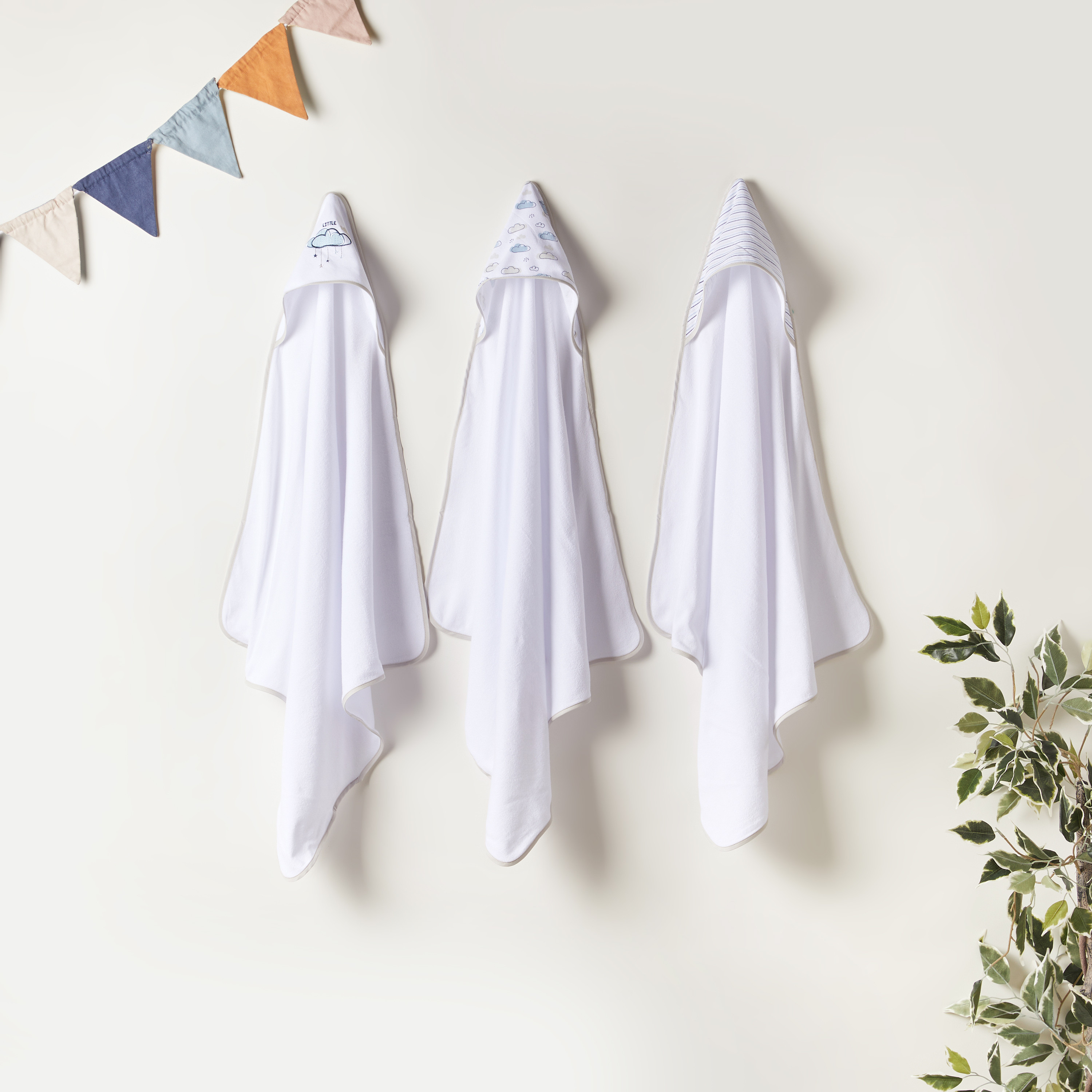 Juniors 3-Piece Clouds Print Towel Set with Hood and Embroidery Detail - 76x76 cms-baby-bathandcare-towels-image-1