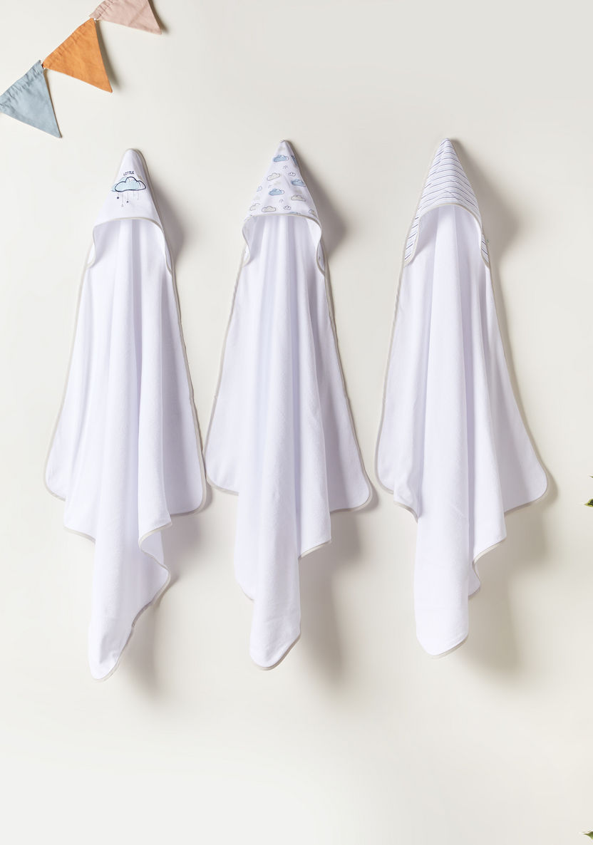 Juniors 3-Piece Clouds Print Towel Set with Hood and Embroidery Detail - 76x76 cms-Towels and Flannels-image-0